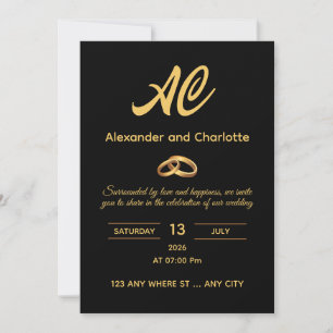 Black Gold Monogram Wedding Invitation