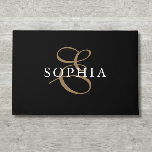 Black gold monogrammed personalized doormat