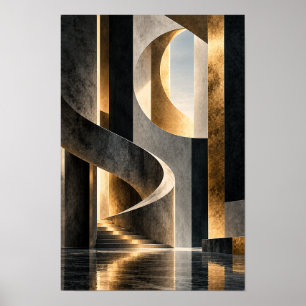 Black Gold Monumental Geometric Architecture Wall Poster
