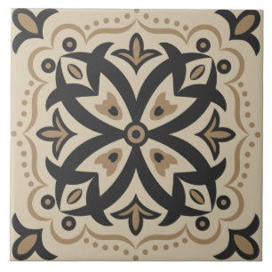 Black & Gold Moroccan Flower Tile Motif
