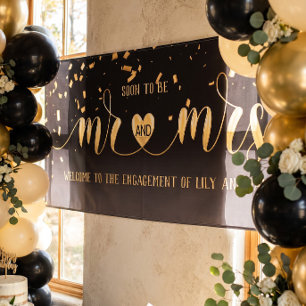 Black Gold Mr and Mrs Engagement Banner