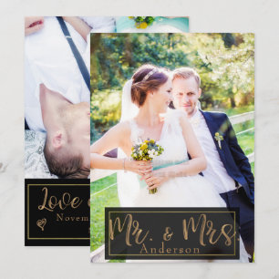 Black & Gold Mr. & Mrs. Wedding Photo Thank You Invitation