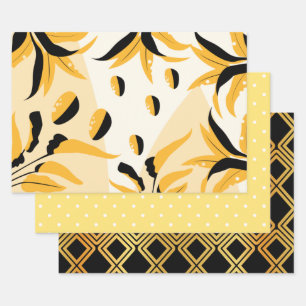 Black, Gold Multipatterned  Wrapping Paper Sheet