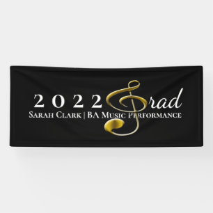 Black Gold Music Graduation Treble Clef Customized Banner