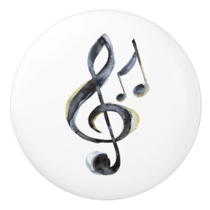 Black Gold Music Notes Ceramic Knob