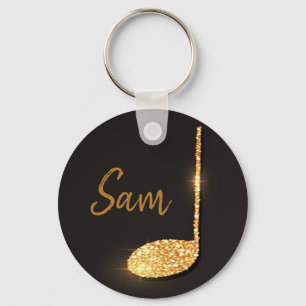 Black gold music notes monogram name keychain