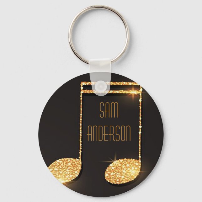 Black gold music notes monogram name  keychain (Front)