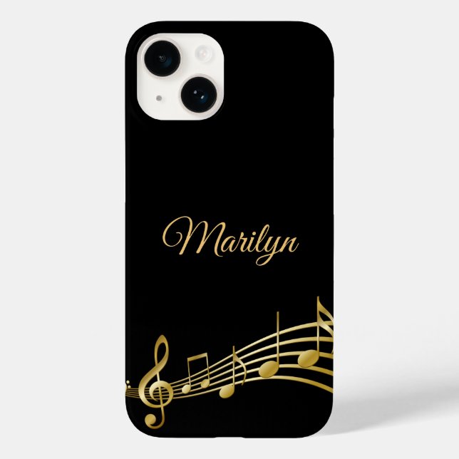 Black gold music notes monogram script Case-Mate iPhone case (Back)