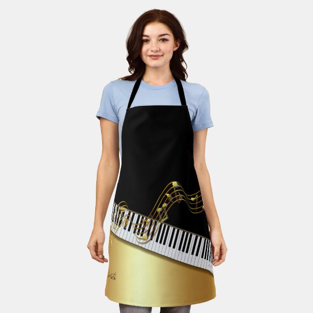 Black Gold Music Notes,Piano Keys-Personalized Apron (Worn)