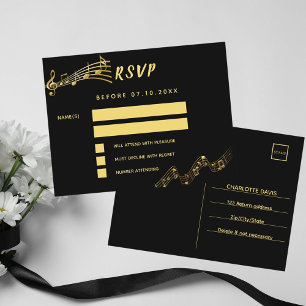 Black gold music notes return address RSVP card