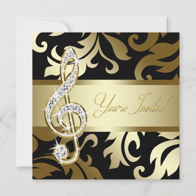 Black Gold Music Treble Clef Musical Event Invitation (Front)