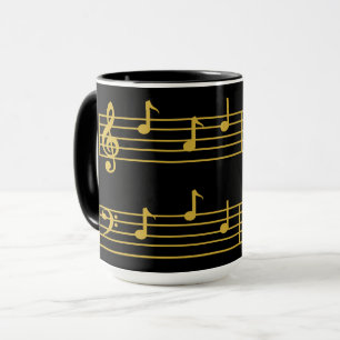 BLACK GOLD MUSICAL DAD NOTES TREBLE BASS CLEF MUG