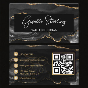 Black Gold Nail Technician QR Code Business Card