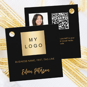 Black gold name logo photo QR code hang tag