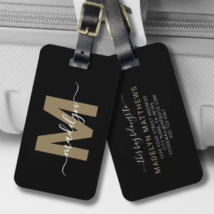 Black Gold Name Monogram Luggage Tag