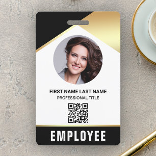 Black Gold Name Photo QR Code Employee ID Card Badge