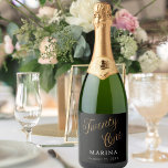 Black gold name script 21st birthday sparkling wine label<br><div class="desc">A black background. Twenty One written with a faux gold script.  Personalize and add a name and date.</div>