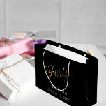 Black gold name script 40th birthday large gift bag<br><div class="desc">Black background. Forty is written with a faux gold script.  Personalize and add a name and date.</div>