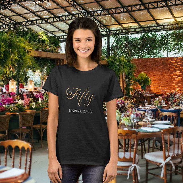 Black gold name script 50th birthday T-Shirt (Creator Uploaded)