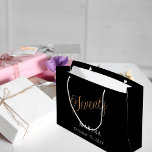Black gold name script 70th birthday large gift bag<br><div class="desc">Black background. Seventy is written with a faux gold script.  Personalize and add a name and date.</div>