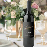 Black gold name script 90th birthday wine label<br><div class="desc">Black background Ninety written with a faux gold script.  Personalize and add a name and date.  White text.</div>