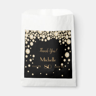 Black gold name thank you 80th birthday favour bag