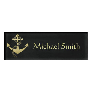 Black & Gold Nautical Name Tag