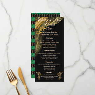 Black & Gold New Year Menu & Champagne Glasses