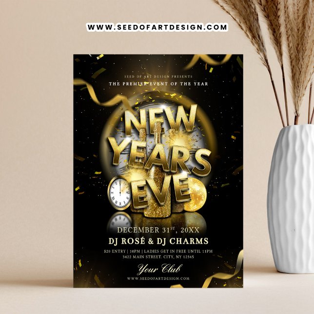 Black & Gold New Year's Eve Club Party  Flyer (Creator Uploaded)