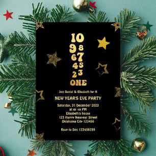 Black gold New Years Eve Countdown Party  Invitation
