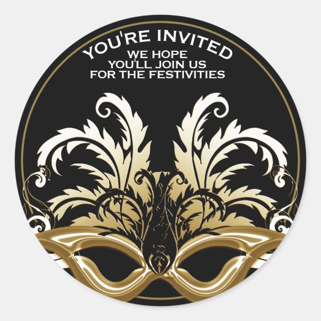 Black/Gold New Years Eve Masquerade Envelope Seal (Front)