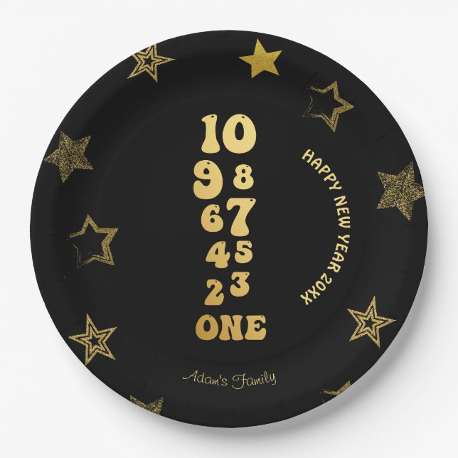 Black Gold New Years Eve Party  Paper Plate (Front)