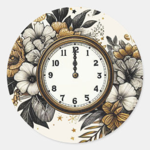 Black & Gold New Years Eve Wedding Classic Round Sticker