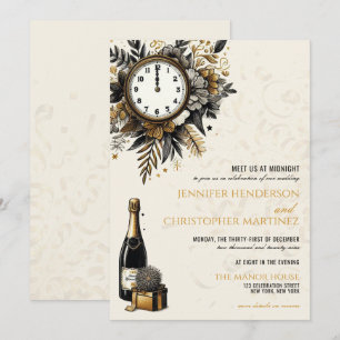 Black & Gold New Years Eve Wedding Invitation