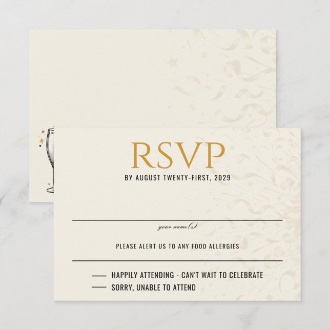 Black & Gold New Years Eve Wedding RSVP Card (Front/Back)