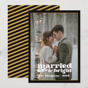 Black & Gold Newlyweds Christmas Holiday Card