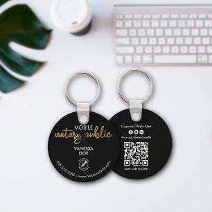 Black & Gold Notary QR Code Logo Business Promo Keychain