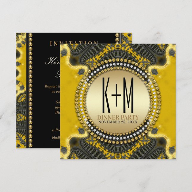 Black Gold Nouveau Dinner Party Special & Unique Invitation (Front/Back)