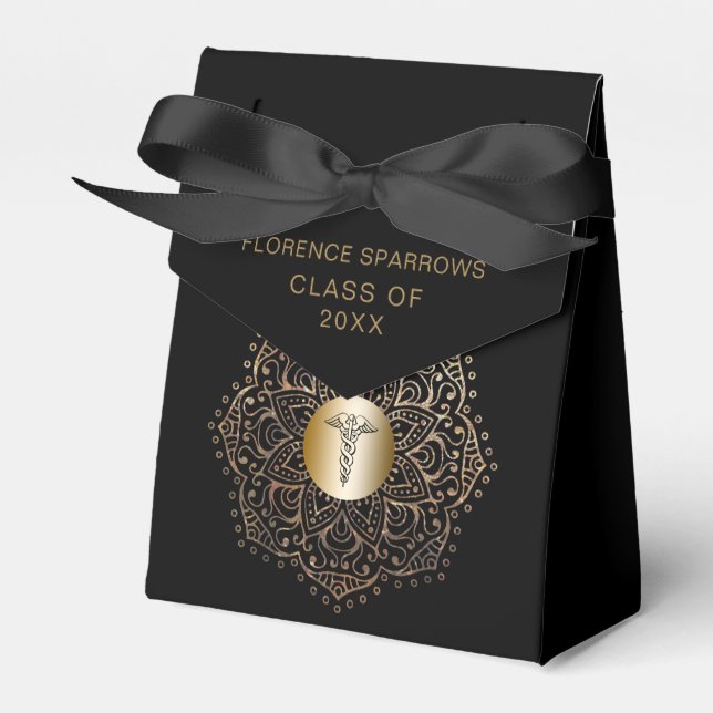 Black Gold Nurse Graduation Caduceus Favor Box (Front Side)