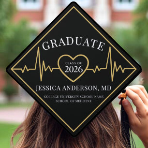 Black Gold Nursing Medical Graduation Cap Topper