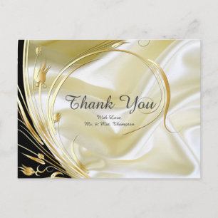 Black & Gold on Champagne Silk Thank You Postcard