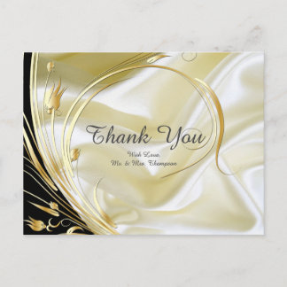 Black & Gold on Champagne Silk Thank You Postcard