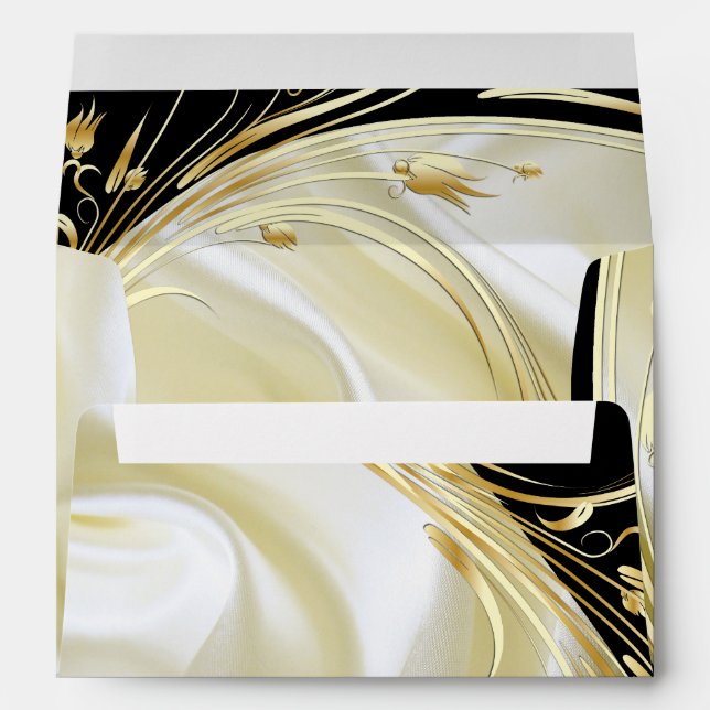 Black & Gold on Champagne Silk Wedding Envelopes (Back (Bottom))