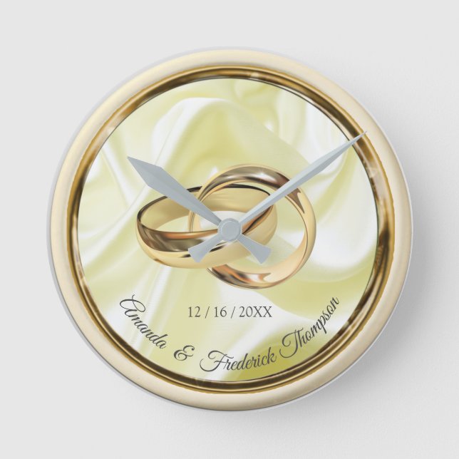 Black &Gold on Champagne Silk Wedding Gift Clock (Front)