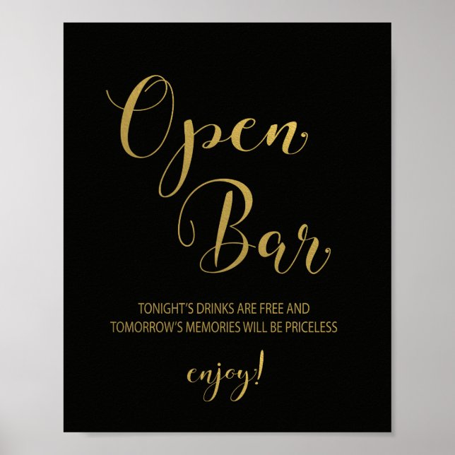 Black & Gold Open Bar Sign (Front)