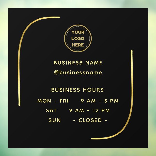 Black &Gold, Opening Time With Logo Business Hours Window Cling (Sheet 3)
