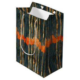 Black gold orange Art Nouveau stripes Medium Gift Bag