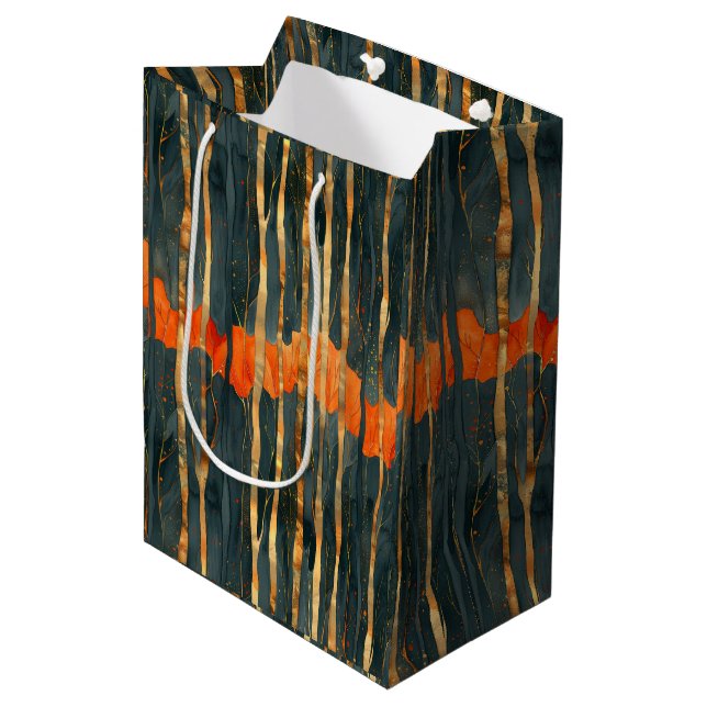 Black gold orange Art Nouveau stripes Medium Gift Bag (Front Angled)