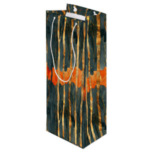 Black gold orange Art Nouveau stripes Wine Gift Bag