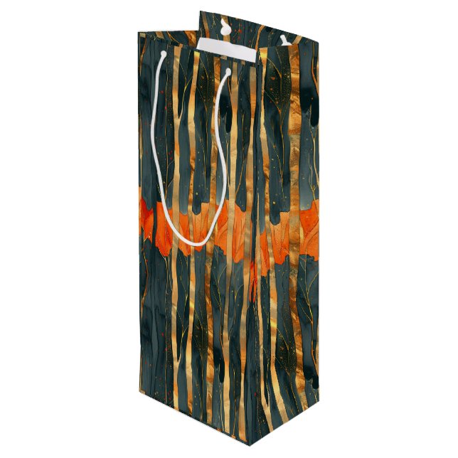Black gold orange Art Nouveau stripes Wine Gift Bag (Back Angled)